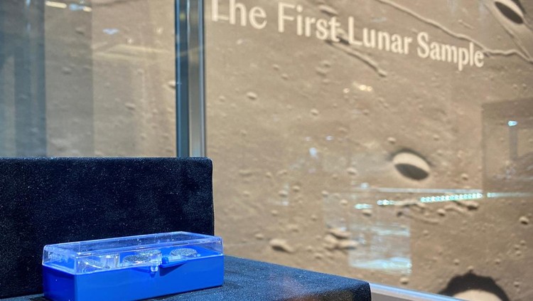 Views of items on display at Bonhams, as a Moon dust sample from the Apollo 11 mission is up for auction, in New York City, U.S., April 11, 2022. REUTERS/Christine Kiernan