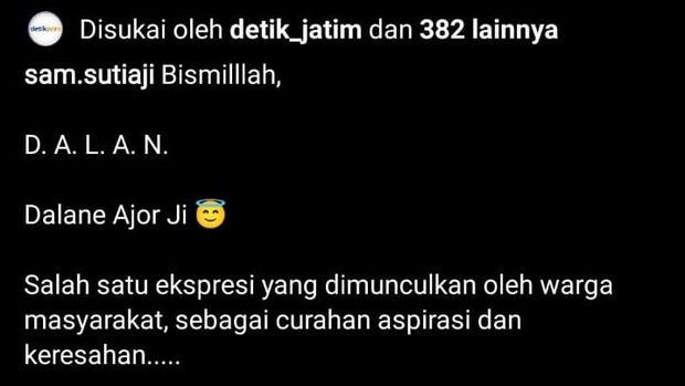 Tangkapan layar unggahan Wali Kota Malang Sutiaji di akun instagram pribadinya.