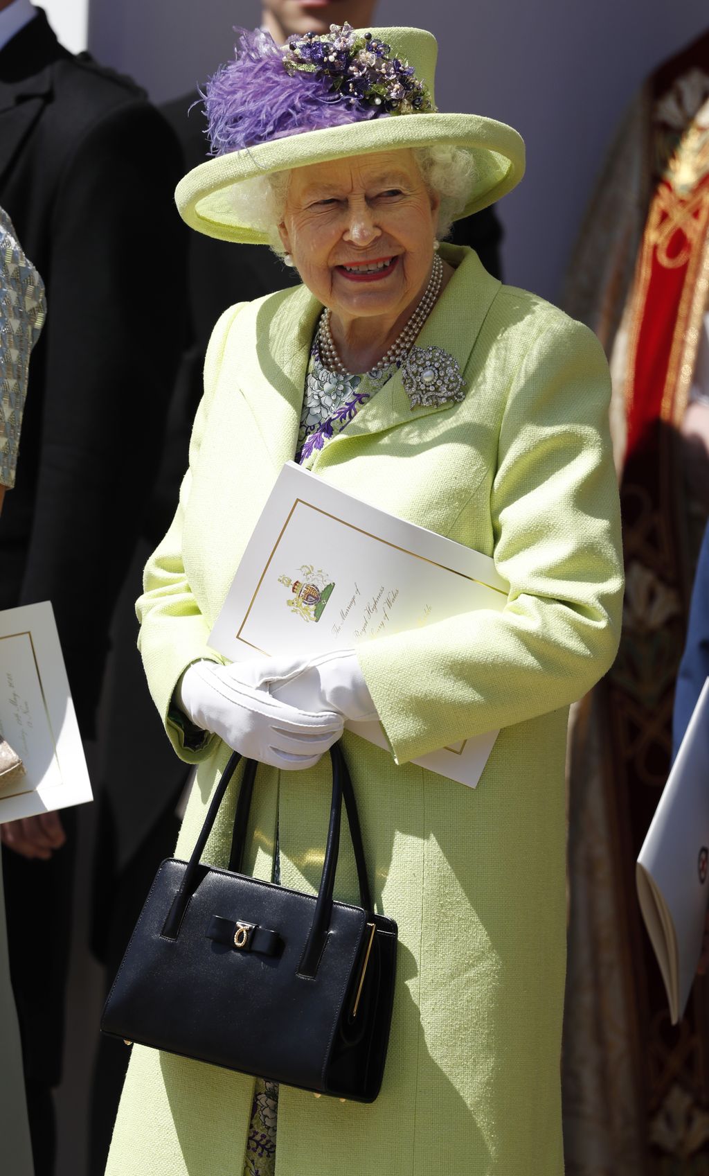 WINDSOR, UNITED KINGDOM - MAY 19:  Queen Elizabeth II smiles after the wedding of Prince Harry and Meghan Markle at St George's Chapel at Windsor Castle on May 19, 2018 in Windsor, England. (Photo by Alastair Grant - WPA Pool/Getty Images)
