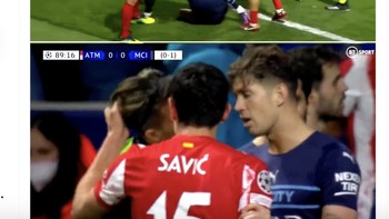 Laporan kejahilan Stefan Savic yang menarik Phil Foden dan juga menjambak Grealsih dalam waktu hanya semenit. Foto: Twitter