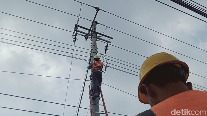 Petugas PT PLN melakukan pemeliharaan jaringan di Kecamatan Ceper, beberapa waktu lalu.
