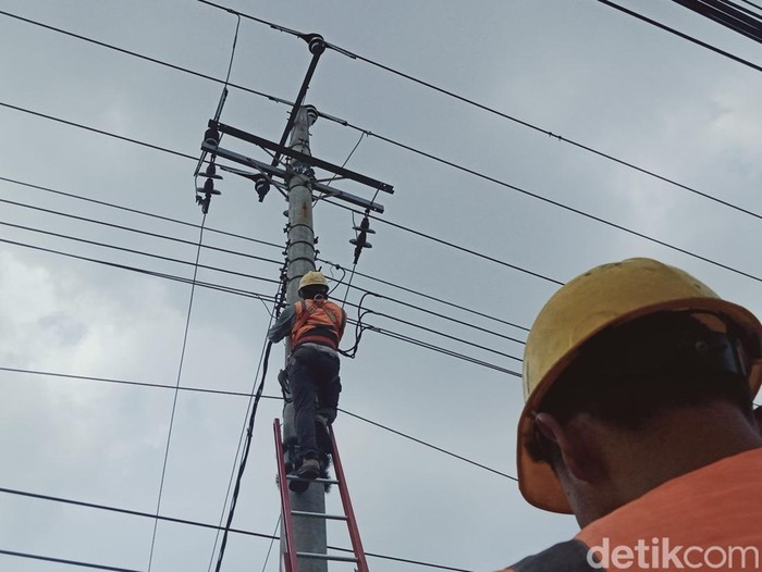 Petugas PT PLN melakukan pemeliharaan jaringan di Kecamatan Ceper, beberapa waktu lalu.