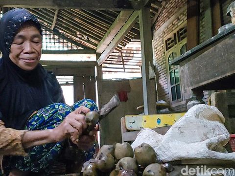 Proses pengolahan kolang-kaling di Dusun Kembang, Kalurahan Jatimulyo, Rabu (13/4/2022).