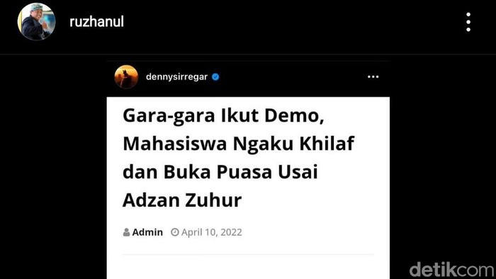 Tangkapan layar instagram Uu Ruzhanul Ulum