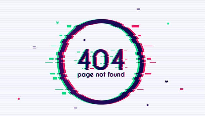 Error with glitch effect on screen. Error 404 page not found. Flat design modern vector illustration concept.