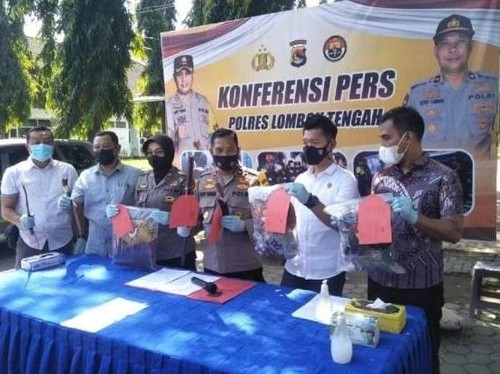 Kepolisian Resor Lombok Tengah saat jumpa pers kasus begal
