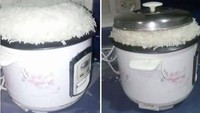 Pentingnya memasak sesuai takaran adalah untuk menghindari hal-hal seperti ini. Terlalu banyak beras yang dimasukkan membuat rice cooker ini tampak seperti nasi yang meledak. Foto: 1cak.com