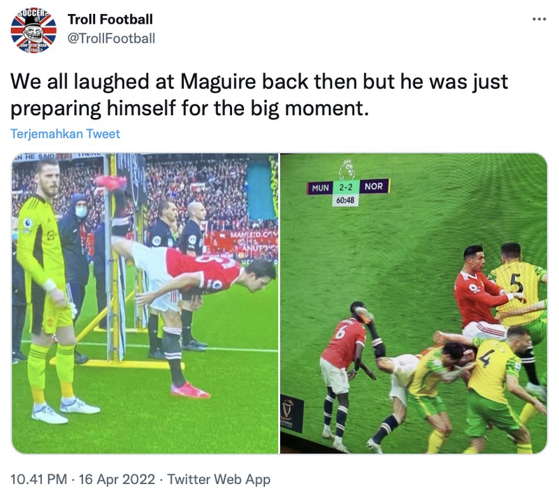 Meme Cristiano Ronaldo dan Harry Maguire saat lawan Norwich City