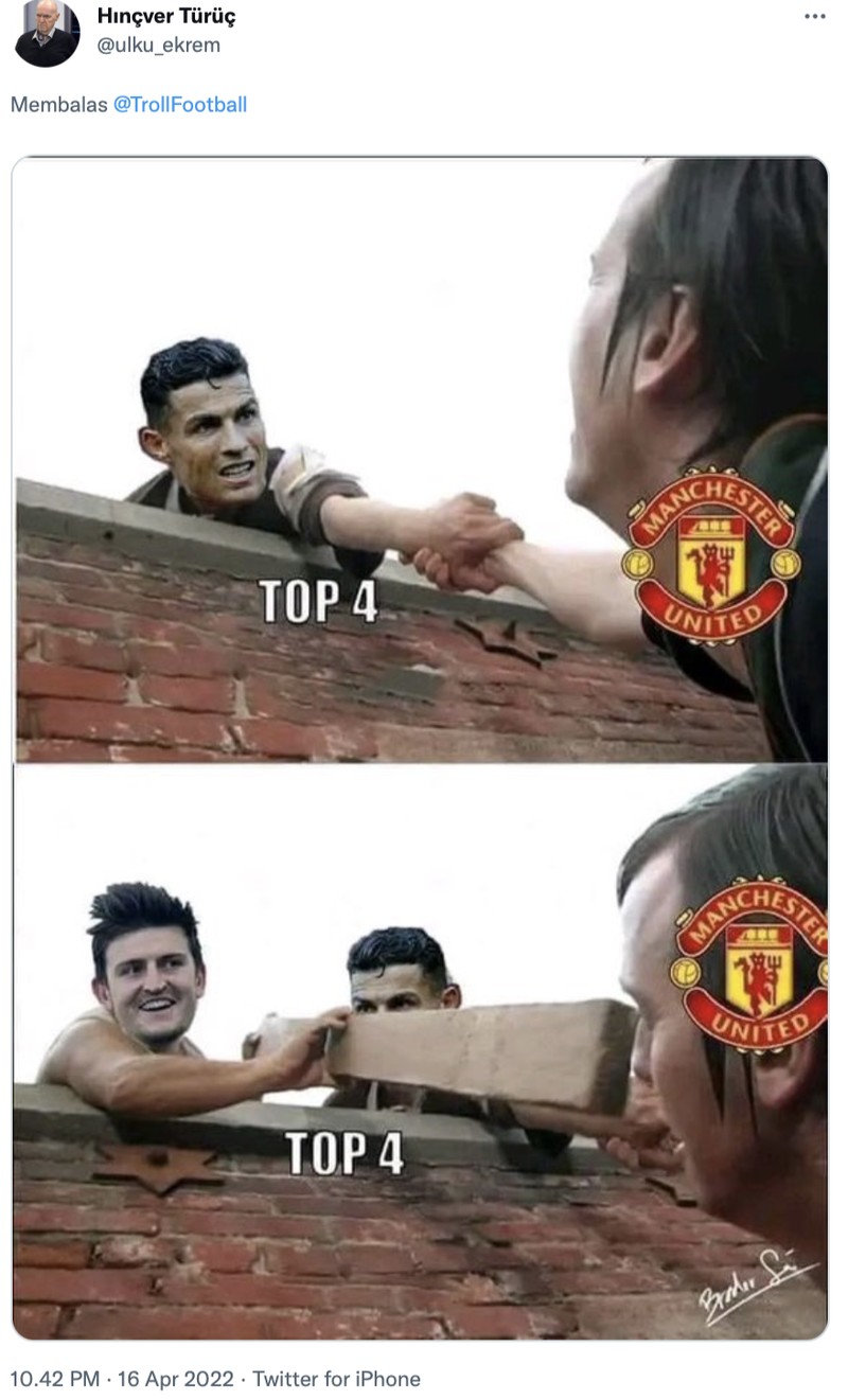 Meme Cristiano Ronaldo dan Harry Maguire saat lawan Norwich City