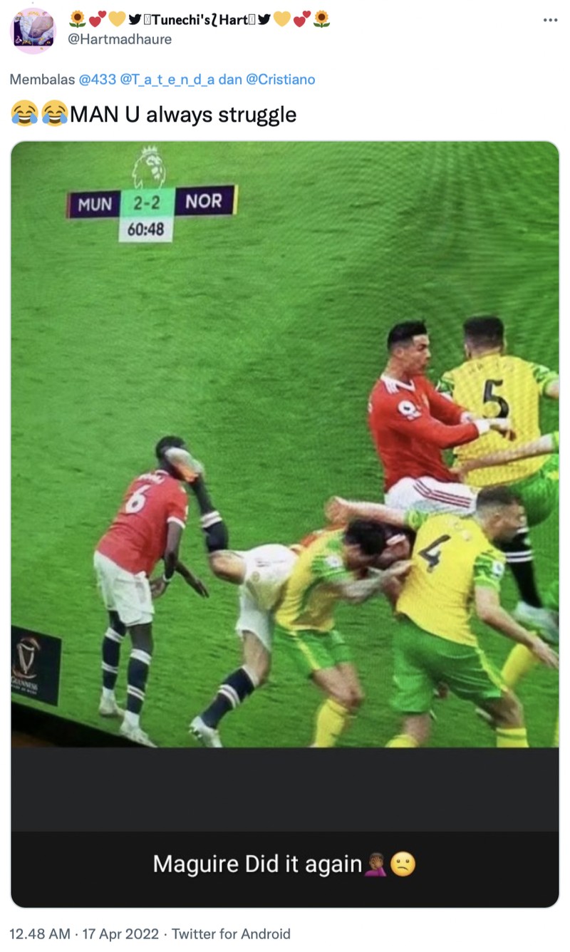 Meme Cristiano Ronaldo dan Harry Maguire saat lawan Norwich City