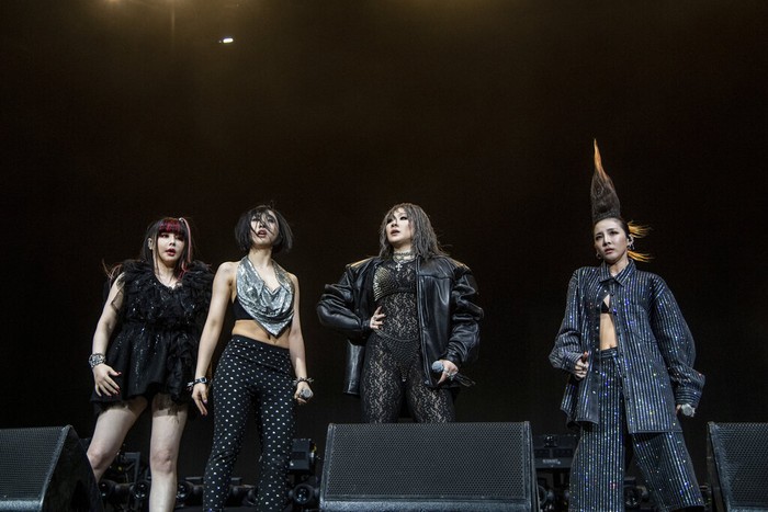 2022 Coachella Music And Arts Festival - Weekend 1 - Day 2 EDS NOTE: OBSCENITY - Dara, from left, Park Bom, CL, and Minzy of 2NE1 perform at the Coachella Music & Arts Festival at the Empire Polo Club on Saturday, April 16, 2022, in Indio, Calif. (Photo by Amy Harris/Invision/AP)