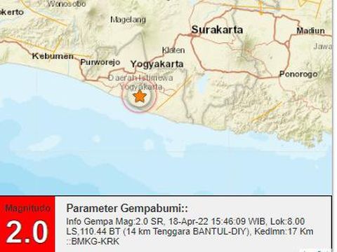 Gempa darat di Bantul, Senin (18/4/2022).