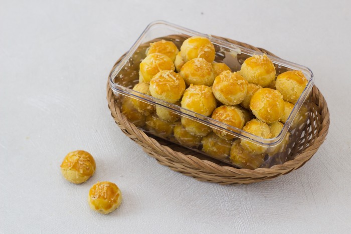 Homemade Indonesian pineapple tart cookies or Nastar served to celebrate Idul Fitri or Eid al Fitr.