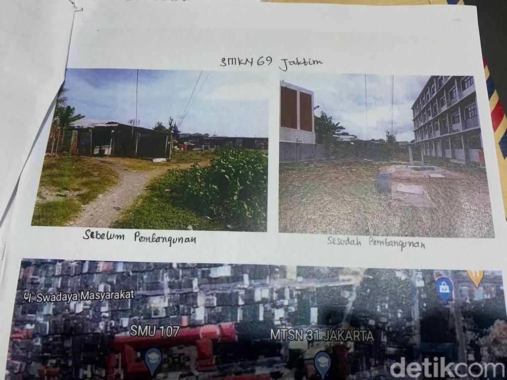 Gambar yang ditunjukkan Bresman Marboen soal akses menuju rumahnya yang kini tertutp tembok SMKN 69 Jakarta. (Mulia Budi/detikcom)