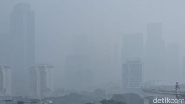 Hujan deras mengguyur wilayah Jakarta. Hujan disertai angin. (Herianto Batubara/detikcom)