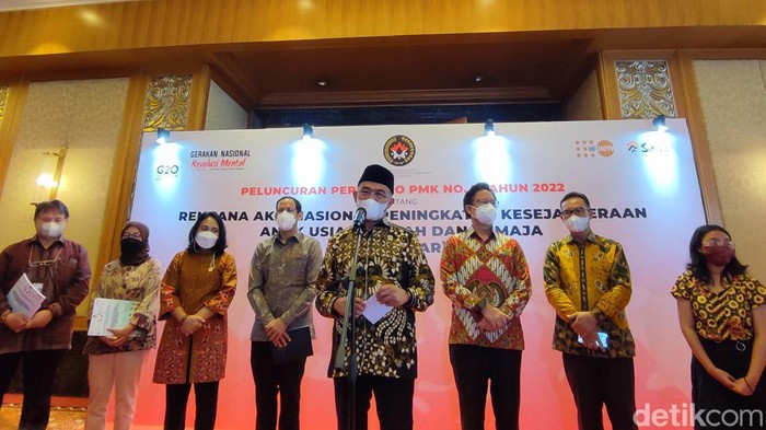 Menko PMK Muhadjir Effendy saat memberikan keterangan pers mengenai Permenko PMK RAN PIJAR