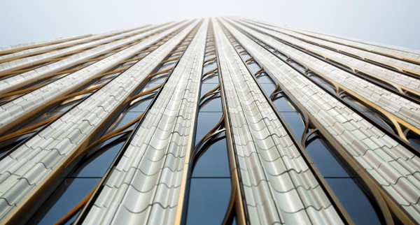 Fasad Steinway Tower mencakup balok terakota, bahan yang tampak berubah warna jika dilihat dari cahaya yang berbeda dan dari sudut yang berbeda (Foto: 111w57/Istimewa)