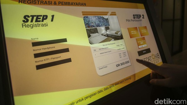 Untuk pemesanan kamar hotel di rest area itu, tamu dapat menghubungi layanan WA 08170561800 atau telepon (021) 87905100. Tamu juga dapat datang langsung ke hotel tersebut dan memesan kamar melalui mesin layar sentuh. Untuk pemesanan kamar hotel di rest area itu, tamu dapat menghubungi layanan WA 08170561800 atau telepon (021) 87905100. Tamu juga dapat datang langsung ke hotel tersebut dan memesan kamar melalui mesin layar sentuh.
