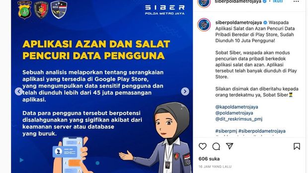 Akun @siberpoldametrojaya mengunggah informasi tentang aplikasi pencurian data