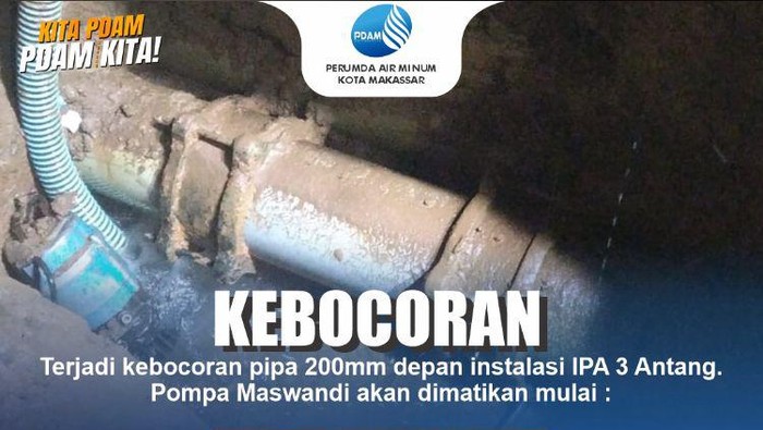 Info gangguan layanan air PDAM Makassar.
