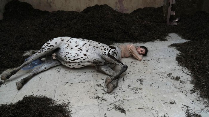The 59th Biennale of Arts exhibition in Venice, Italy, Tuesday, April 19, 2022. (AP Photo/Antonio Calanni)