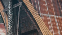 kepala kerbau yang terbuat dari kayu dengan tanduk kerbau asli.  Ornamen disebut Kabongo