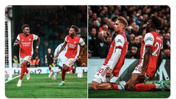 Pemain Arsenal Nuno Tavares menyebut di Twitter bahwa The Gunners telah menaklukkan Stamford Bridge, kandang Chelsea. Foto: Twitter