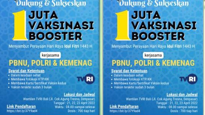 Jadwal Vaksinasi Booster di Denpasar Besok, Catat Lokasi-Waktunya