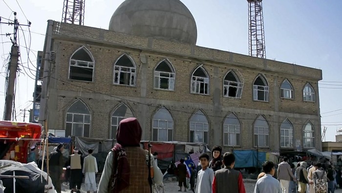 This frame grab image from video, shows upper floor window blown out after a bomb explosion inside a mosque, in Mazar-e-Sharif province, Afghanistan, Thursday, April 21, 2022. A series of explosions across Afghanistan on Thursday killed at least 10 people and wounded scores more, according to police and hospital officials. No one immediately took responsibility for the deadly explosions, but they mostly targeted the countrys minority Shiite Muslims and had all the hallmarks of a deadly Islamic State affiliate known as Islamic State in Khorasan Province, or IS-K. (AP Photo)