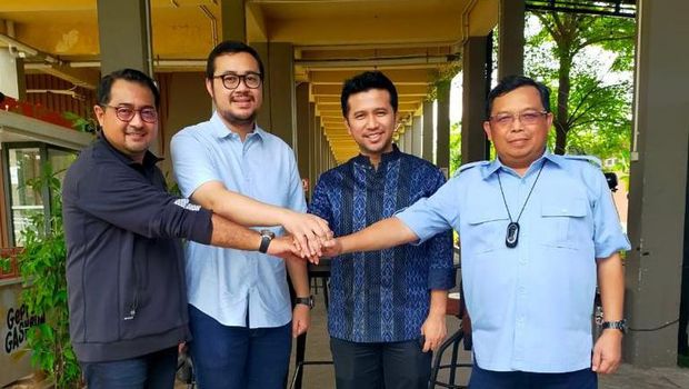 Sekjen Demokrat Teuku Riefky, Bayu Airlangga, Emil Dardak, dan Kepala BPOKK Herman Khaeron (dari kiri ke kanan).