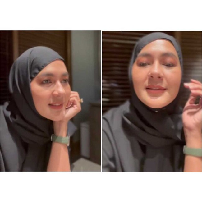 Ibunda Kiano ini mengunggah momen bukber di akun Instagram Story miliknya. Tampil berhijab, wajahnya terlihat memesona dengan makeup no makeup. Foto: Dok. Instagram @paula_verhoeven.