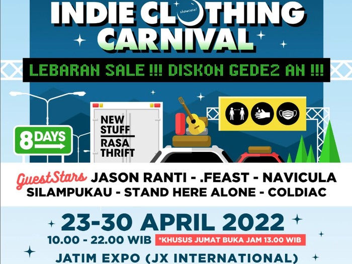 Indie Clothing Carnival (ICC) akan digelar menjelang lebaran di JX International (Jatim Expo). Tepatnya mulai 23-30 April 2022.
