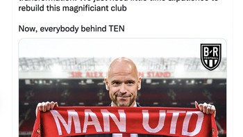 Selamat datang Erik Ten Hag ke klub terbesar di Inggris dengan stadionnya yang cantik. Saya yakin dengan adanya Erik, klub hebat ini akan menemukan dirinya kembali, tulis netizen ini. Foto: Twitter