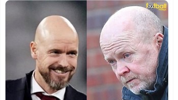 Meme kocak netizen Ten Hag jadi lansia setelah dua bulan menangani MU saking stress-nya dia. Foto: Twitter