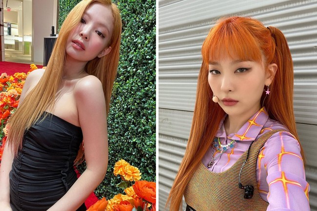 Jennie BLACKPINK membuat penggemar pangling dengan warna rambut barunya. Kamu pun bisa memilih warna oranye yang lebih bold seperti Seulgi Red Velvet. Foto: dok. Instagram @jennierubyjane, dok. Instagram @hi_sseulgi