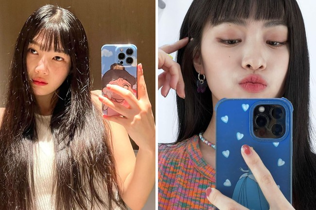 Joy Red Velvet dan Ryujin ITZY terlihat fresh dengan potongan blunt bangs alias poni rata yang menutupi kening. Foto: dok. Instagram @_imyour_joy, dok. Instagram @itzy.all.in.us