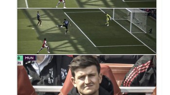 Harry Maguire dicadangkan setelah banyak dianggap titik lemah pertahanan MU. Tapi tetap saja MU kalah dan Maguire pun bersedih. Foto: Twitter