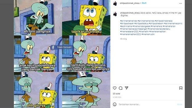 Jeritan hati para bocah nih.. Udah nunggu THR lama, sekalinya dapat, diminta emak. Ya kalau ini sih cuma bisa pasrah aja deh.. Foto: Instagram