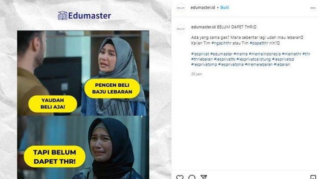 Niatnya sih ingin tampil keren di hari Lebaran. Tapi apa daya belum bisa beli baju baru karena THR belum cair. Foto: Instagram