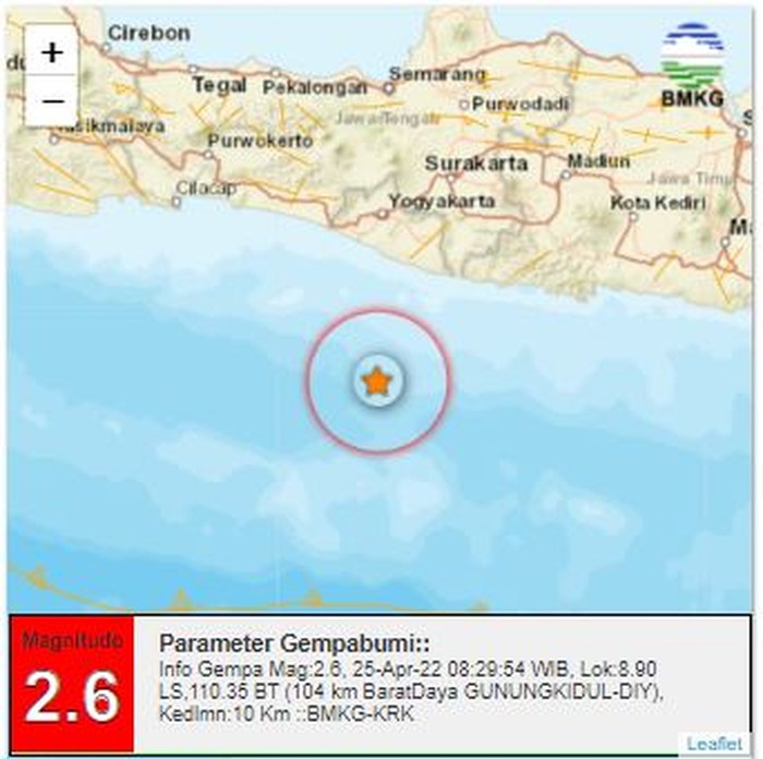 gempa di Gunungkidul, Senin (25/4/2022).