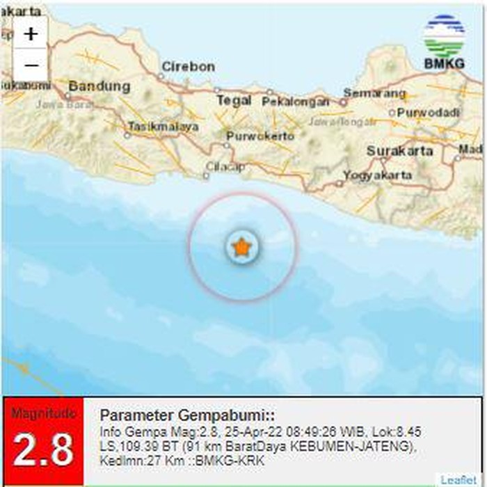 Gempa M 2,8 di Kebumen, 25/4/2022