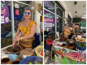 Gayanya Nyentrik, Pedagang Som Tam di Thailand Ini Viral