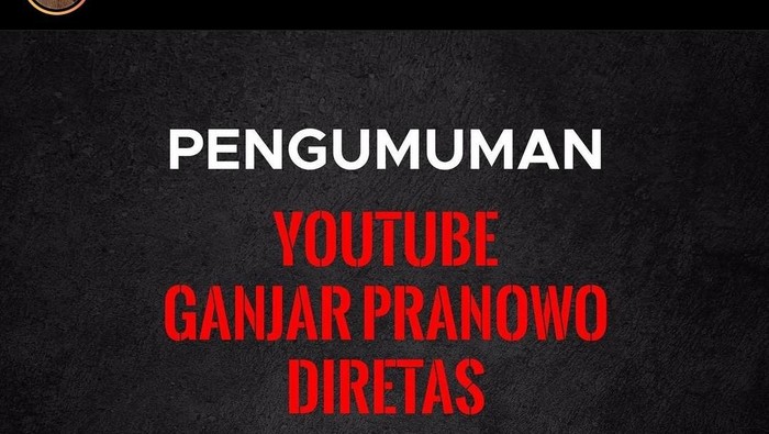 Ganjar Pranowo mengumumkan melalui akun Instagram @ganjar_pranowo bahwa akun Youtube miliknya diretas, Seniin (25/4/2022).