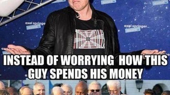 Banyak yang cemas Twitter akan berbeda karena dibeli Elon Musk, tapi jangan terlalu cemas menurut meme ini. Lebih baik mengkhawatirkan uang rakyat yang dihabiskan pemerintah daripada mencemaskan Elon Musk menghabiskan uangnya sendiri. Foto: Twitter