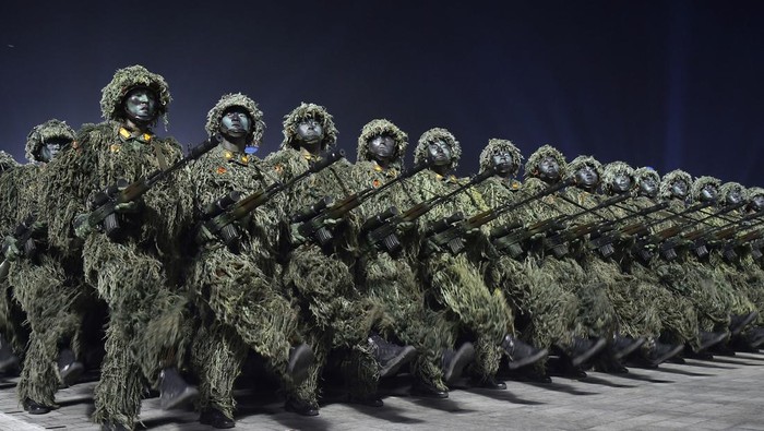 Hwasong-17 intercontinental ballistic missiles take part in a nighttime military parade to mark the 90th anniversary of the founding of the Korean Peoples Revolutionary Army in Pyongyang, North Korea, in this undated photo released by North Koreas Korean Central News Agency (KCNA) on April 26, 2022. KCNA via REUTERS  ATTENTION EDITORS - THIS IMAGE WAS PROVIDED BY A THIRD PARTY. REUTERS IS UNABLE TO INDEPENDENTLY VERIFY THIS IMAGE. NO THIRD PARTY SALES. SOUTH KOREA OUT. NO COMMERCIAL OR EDITORIAL SALES IN SOUTH KOREA. TPX IMAGES OF THE DAY