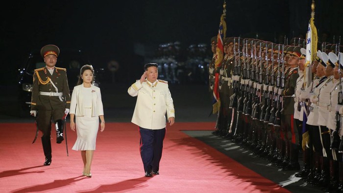 NORTHKOREA-MILITARY/ANNIVERSARY Hwasong-17 intercontinental ballistic missiles take part in a nighttime military parade to mark the 90th anniversary of the founding of the Korean People's Revolutionary ArmyΒ in Pyongyang, North Korea, in this undated photo released by North Korea's Korean Central News Agency (KCNA) on April 26, 2022. KCNA via REUTERSΒ ATTENTION EDITORS - THIS IMAGE WAS PROVIDED BY A THIRD PARTY. REUTERS IS UNABLE TO INDEPENDENTLY VERIFY THIS IMAGE. NO THIRD PARTY SALES. SOUTH KOREA OUT. NO COMMERCIAL OR EDITORIAL SALES IN SOUTH KOREA. TPX IMAGES OF THE DAY