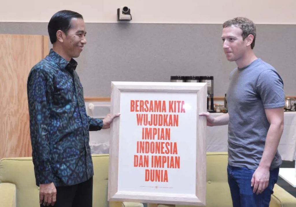 Presiden Joko Widodo (Jokowi) melakukan pertemuan dengan pendiri sekaligus CEO Facebook, Mark Zuckerberg, bersama para eksekutif perusahaan itu, di sela-sela kunjungannya ke Silicon Valley, AS, Rabu (17/2) siang. (Dok: Biro Pers Sekretariat Presiden)