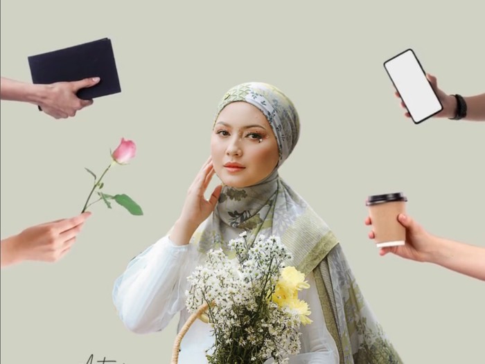 Tren hijab pashmina instan motif dari Rahina Indonesia.