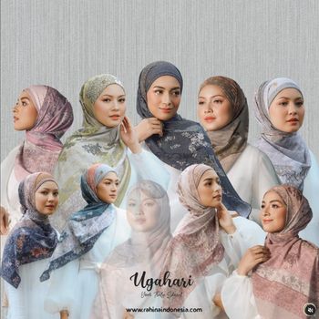 Tren hijab pashmina instan motif dari Rahina Indonesia.