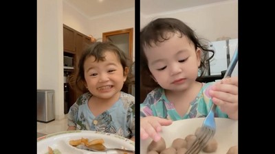 10 Potret Gemas Thania Putri Onsu Saat Mukbang Bakmi hingga Bakso